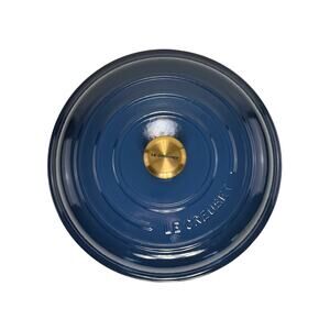 LE CREUSET #32 Round LID ONLY Ink Blue with Gold Knob Cast Iron Dutch Oven EUC